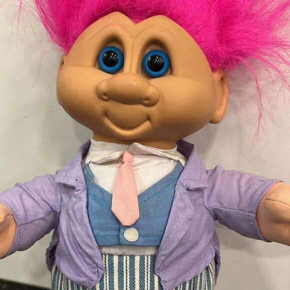 1992 Ganz Troll Doll Pink Hair Vest & Tails/ Tie Outfit 13" Vintage Plush - Picture 3 of 7